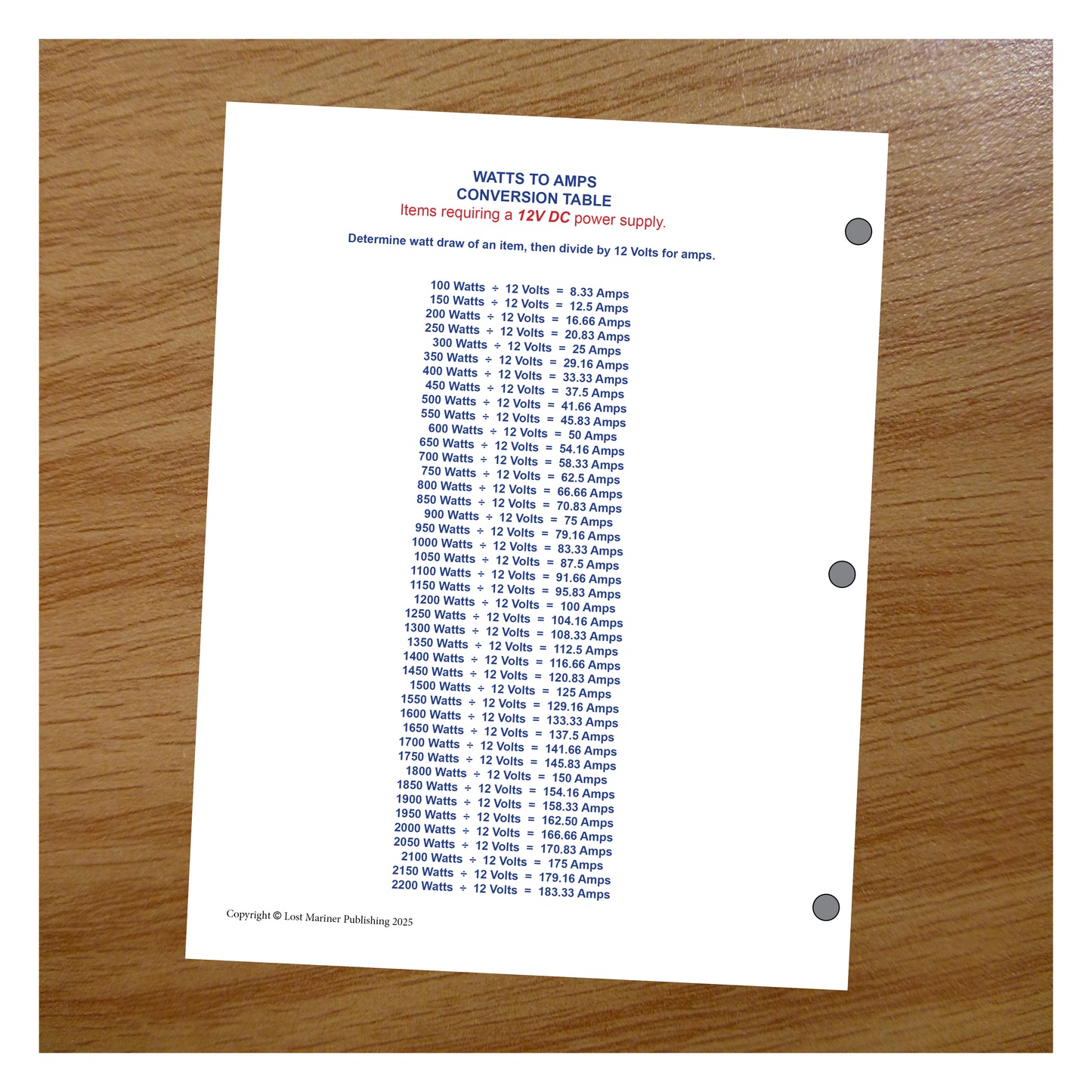 Marine Electrical Reference Card 1 -2